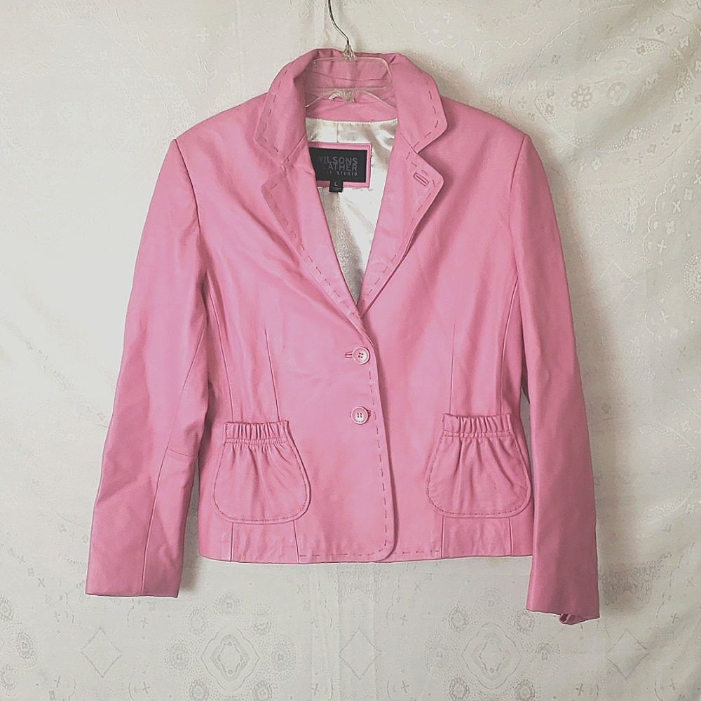 Wilson's leather pink double button front blazer